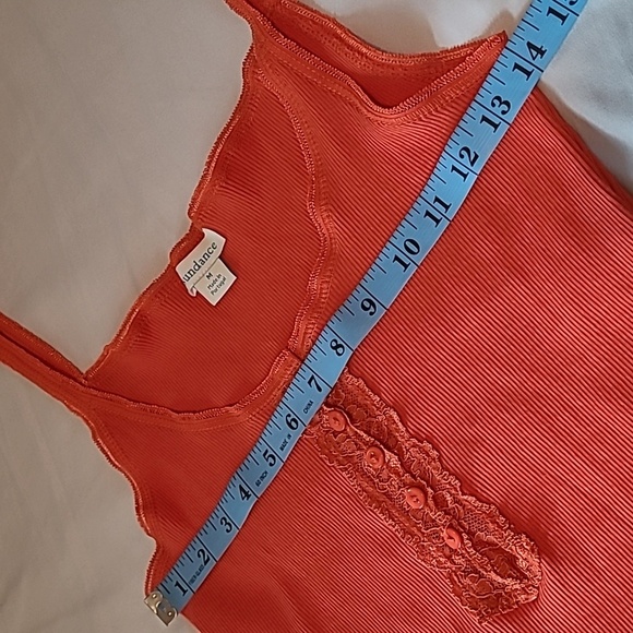 Sundance Deep Orange Cotton Ribbed 3/4 Button Lace Tank Top Wmns M Summer Beach - Picture 8 of 10